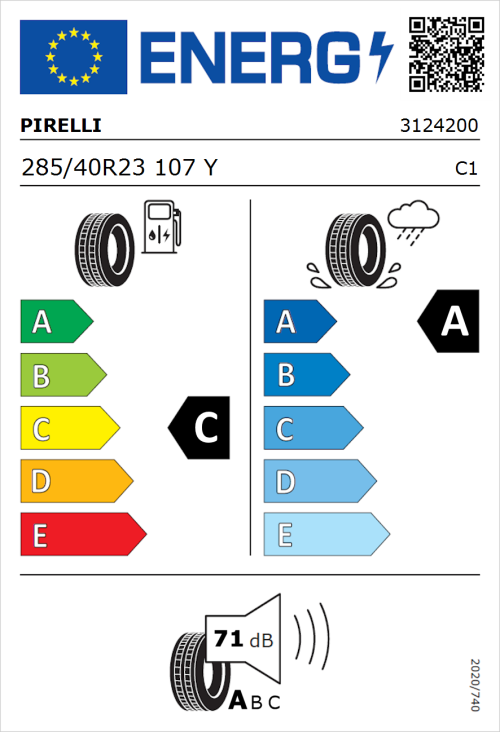 Tyre Label for Pirelli P Zero New (PZ4) (PNCS) 285/40R23 107Y