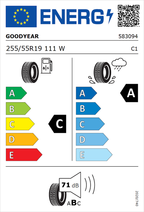 Tyre Label for Goodyear Eagle F1 Asymmetric 3 SUV 255/55R19 111W