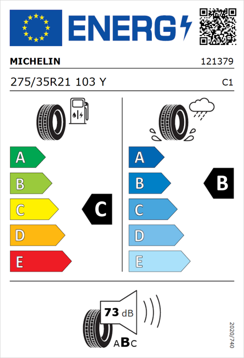 Tyre Label for Michelin Pilot Sport S5 275/35R21 103Y