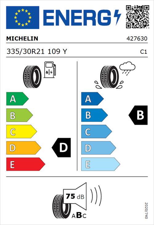 Tyre Label for Michelin Pilot Sport S5 335/30R21 109Y